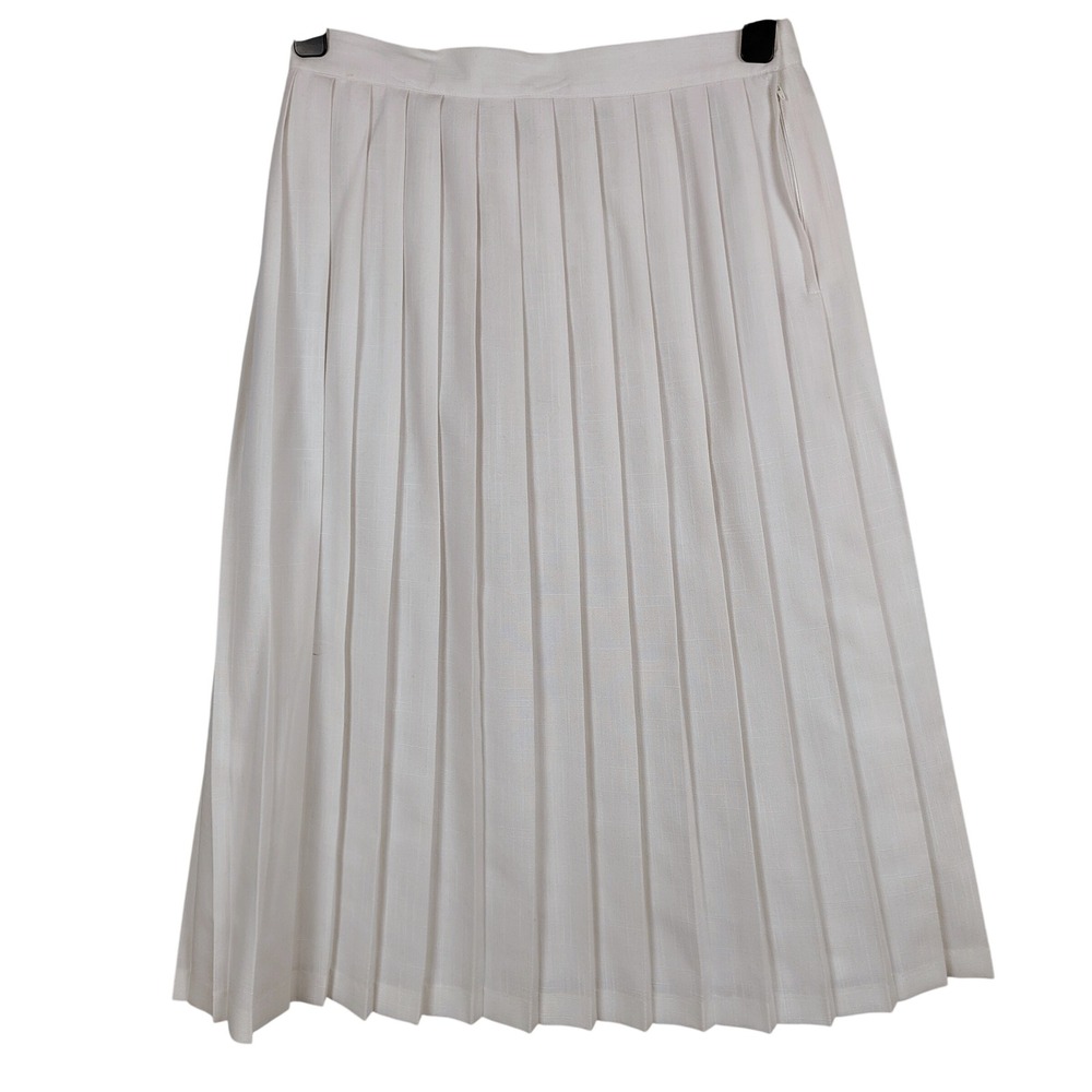 Lucia Womens SZ 16 Pleated Midi Skirt White Rayon Blend Vintage Academic Preppy